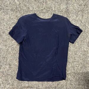 Character Club Blouse Women 8 Blue Short Sleeve Padded Shoulders Shirt